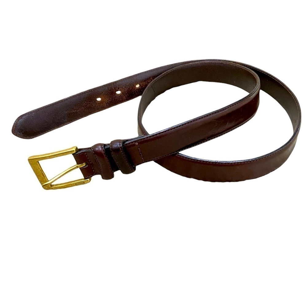 Men’s Coach dark brown leather & sold brass rectangular buckle size 36